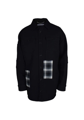 Off-White tartan-insert buttoned coat - Black