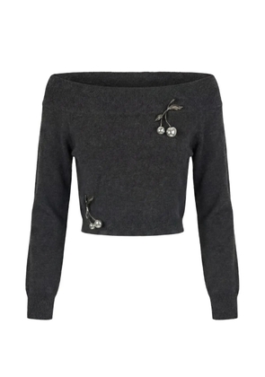 Monse cherry-embellished off-shoulder sweater - Grey
