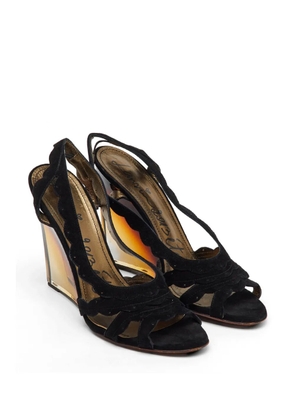 Lanvin Pre-Owned scalloped slingback wedge sandals - Black