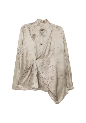 CHIAHUNG SU hand-printed Mandarin collar shirt - Neutrals