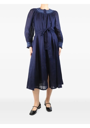 Bonpoint embroidered belted midi shirt dress - Blue