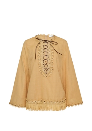 ZIMMERMANN lace-up fringed blouse - Orange