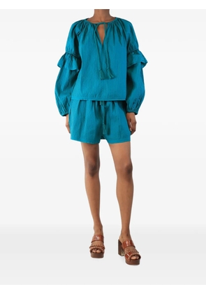 Ulla Johnson ruffle-trim puff-sleeve shorts set - Blue