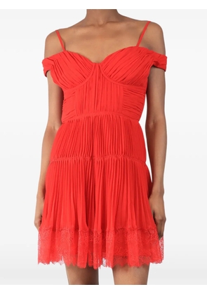 Self-Portrait pleated lace-trim mini dress - Red