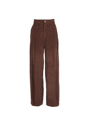 Brunello Cucinelli stretch cotton and cashmere corduroy five-pocket baggy trousers with Monili - Brown