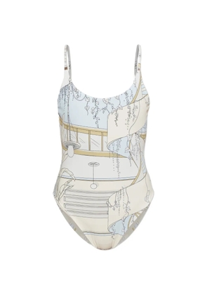 Tory Burch graphic-print scoop-neck swimsuit - Neutrals