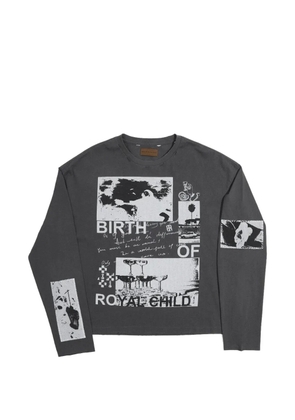 BIRTH OF ROYAL CHILD graphic-print long-sleeve sweatears - Grey