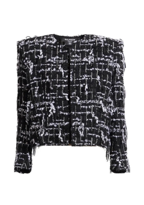 Balmain cropped jacket in fringed tweed - Black