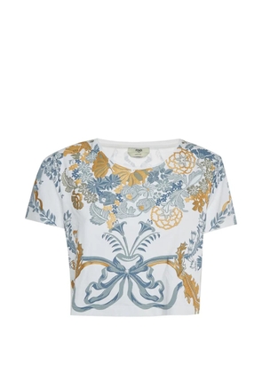 Fendi Pre-Owned floral-appliqué cropped top - White