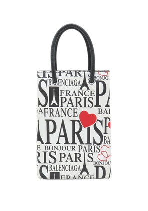 Balenciaga Pre-Owned 2005-2026 Mini Calfskin Bonjour Paris Shopping Phone Holder satchel - White