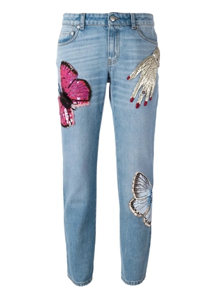 Alexander McQueen sequin-embellished butterfly-print jeans - Blue