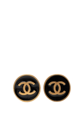 CHANEL Pre-Owned 2001 CC Gold Plated and Enamel Button Clip On Earrings costume earrings - Black