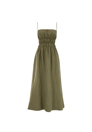 STAUD Ayla striped smocked-waist midi dress - Green