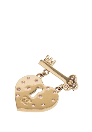 CHANEL Pre-Owned 2002 CC Gold Plated Strass Heart Lock and Key Brooch costume brooch