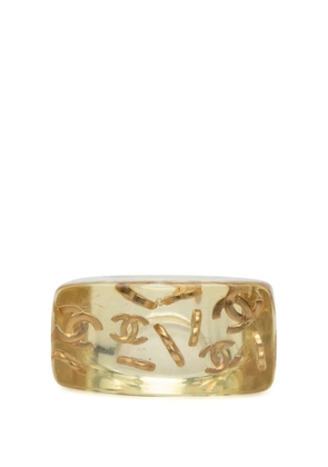 CHANEL Pre-Owned 2001 CC Acrylic and Gold Plated Logo Ring costume ring