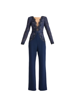 Tadashi Shoji Amaris lace-panelled belted jumpsuit - Blue