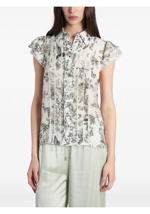 alice + olivia floral-print ruffled blouse - White