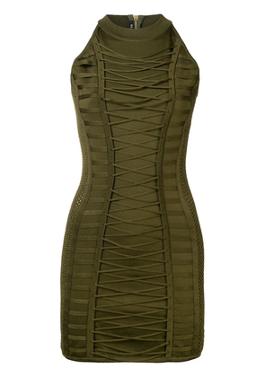 Balmain lace-up ribbed-knit dress - Green
