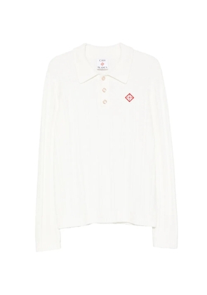 Casablanca ribbed-knit logo-patch polo shirt - White