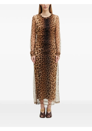 Sportmax leopard-print long-sleeve maxi dress - Neutrals