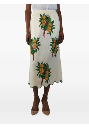 FARM Rio parrot-print scalloped midi skirt - Neutrals