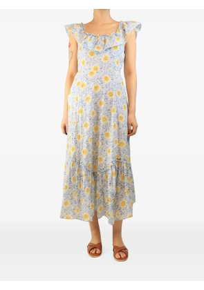 Rixo sun-print ruffled midi dress - Blue