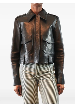 KHAITE Pre-Owned epaulette leather jacket - Black