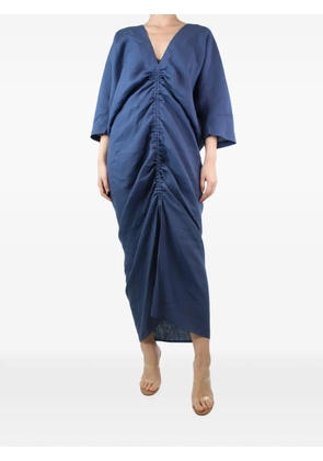 Piece of White gathered V-neck midi dress - Blue