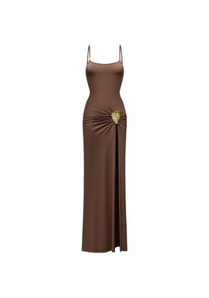 KOROBEYNIKOV ruched oyster-embellished maxi dress - Brown