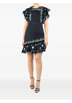 Gul Hurgel floral-embroidered ruffled mini dress - Black
