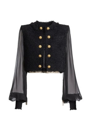 Balmain cropped tweed and muslin jacket - Black