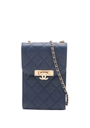 CHANEL Pre-Owned 2017-2018 Quilted Caviar Golden Class Phone Holder crossbody bag - Blue