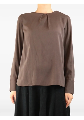 Brunello Cucinelli Vintage pleated-neck blouse - Brown