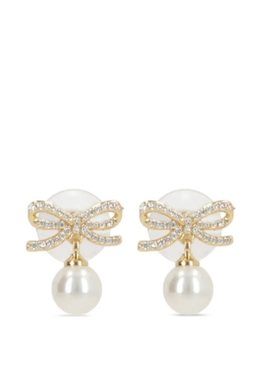 Self-Portrait bow-detail pearl-drop earrings - Gold