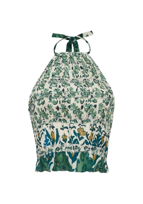 Cara Cara Peony floral-print smocked top - Green