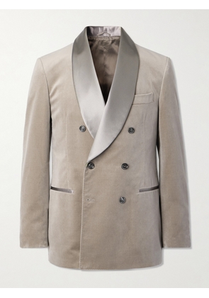 Brunello Cucinelli - Slim-Fit Shawl-Collar Double-Breasted Cotton-Velvet Tuxedo Jacket - Men - Neutrals - IT 46