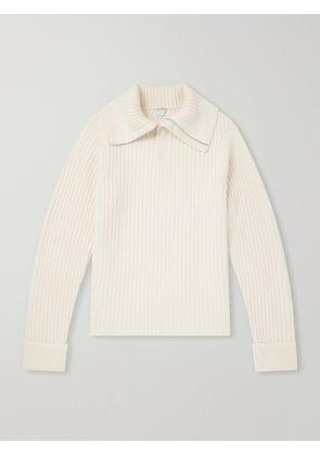 Bottega Veneta - Ribbed-Knit Cashmere and Wool-Blend Half-Zip Sweater - Men - Neutrals - M