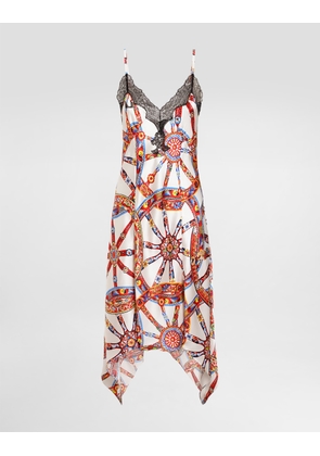 Dolce & Gabbana Silk Satin Dress With Carretto-print - Woman Dresses Multicolor 36