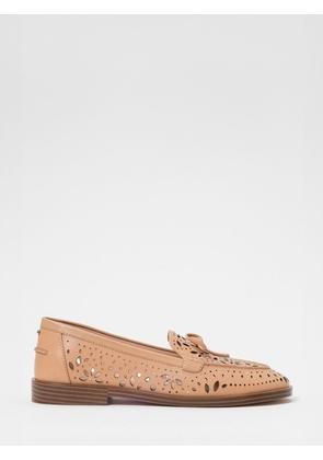 Twinset Perforated Smooth Leather Loafers with Bow and Rhinestone Application