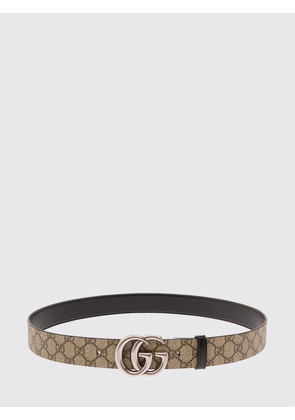 GUCCI Beige GG Supreme Fabric Belt with GG Marmont Monogram Buckle