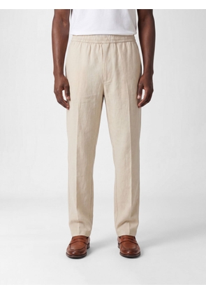 CALVIN KLEIN Slim Fit Linen and Cotton Blend Trousers with Elastic Waist