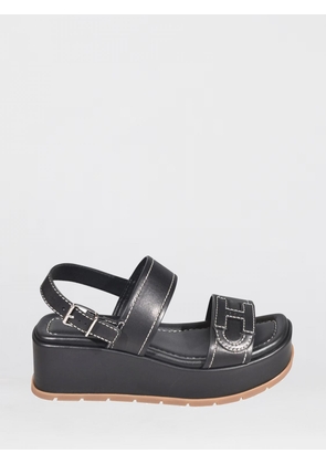 HOGAN H703 Leather Wedge Sandals with Embroidered H Logo