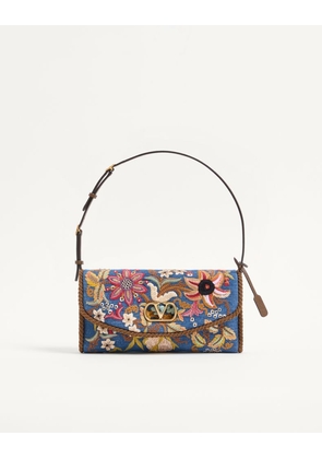 Valentino Garavani Valentino Garavani Devain Small Shoulder Bag In Embroidered Denim Woman DENIM/MULTICOLOUR UNI