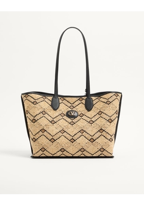 Valentino Garavani Valentino Garavani Medium Raffia Shopping Bag with a Geometric Pattern Woman NATURAL/BLACK UNI