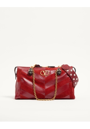 Valentino Garavani Valentino Garavani Panthea Medium Shoulder Bag In Suede And Nappa With Chevron Motif Woman RED UNI