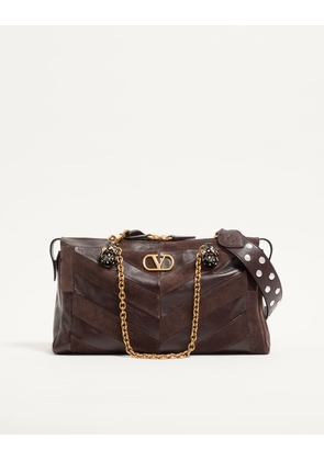 Valentino Garavani Valentino Garavani Panthea Medium Shoulder Bag In Suede And Nappa With Chevron Motif Woman EBONY UNI