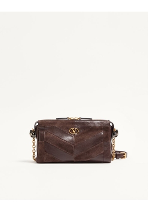 Valentino Garavani Valentino Garavani Panthea Small Shoulder Bag In Suede And Nappa With Chevron Pattern Woman EBONY UNI