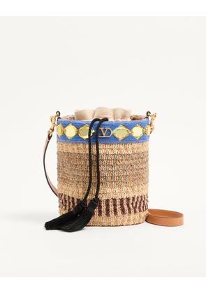 Valentino Garavani Valentino Garavani Small Raffia Embroidered Bucket Bag Woman NATURAL/AZURE UNI