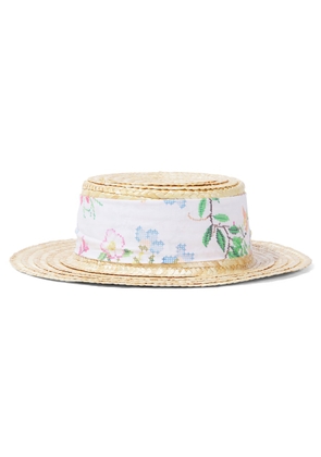 Patachou Floral cotton-trimmed straw sun hat