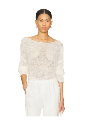Enza Costa Linen Open Knit Bateau Sweater in White. Size S. Also in XS, M, L, XL.